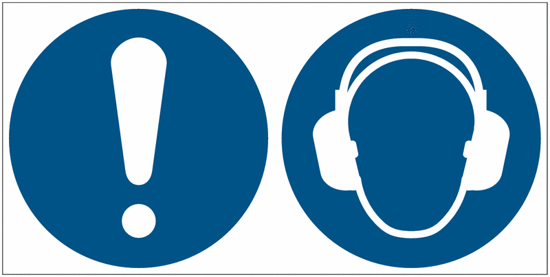 Allg. Gebotszeichen/Gehörschutz benutzen - Mehrsymbolschilder, EN ISO 7010