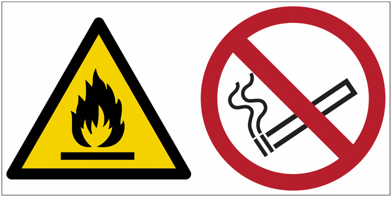 Feuergefährliche Stoffe/Rauchen verboten - Mehrsymbolschilder, EN ISO 7010