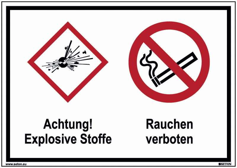 Explosive Stoffe/Rauchen verboten - Mehrsymbolschilder, GHS/CLP, EN ISO 7010