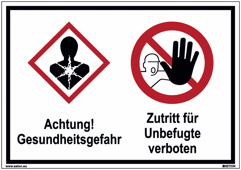 Gesundheitsgefahr/Zutritt verboten - Mehrsymbolschilder, GHS/CLP, EN ISO 7010