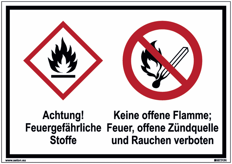 Feuergefährliche Stoffe/Keine Flamme - Mehrsymbolschilder, GHS/CLP, EN ISO 7010