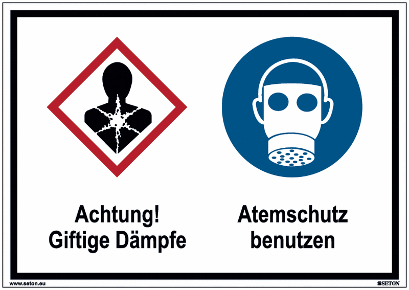 Giftige Dämpfe/Atemschutz benutzen - Mehrsymbolschilder, GHS/CLP, EN ISO 7010