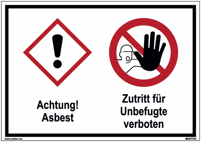 Asbest/Zutritt verboten - Mehrsymbolschilder, GHS/CLP, EN ISO 7010