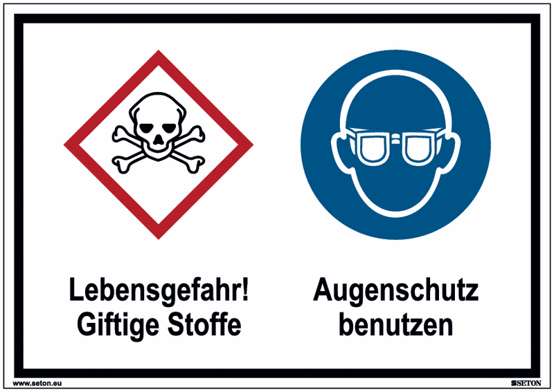 Giftige Stoffe/Augenschutz benutzen - Mehrsymbolschilder, GHS/CLP, EN ISO 7010