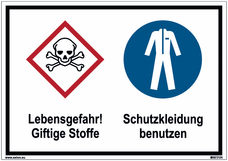 Giftige Stoffe/Schutzkleidung benutzen - Mehrsymbolschilder, GHS/CLP, EN ISO 7010
