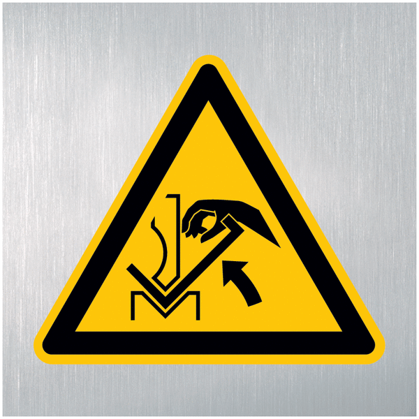 Warnung vor Quetschgefahr der Hand zwischen Presse und Werkstück - Maschinenkennzeichnung, EN ISO 7010