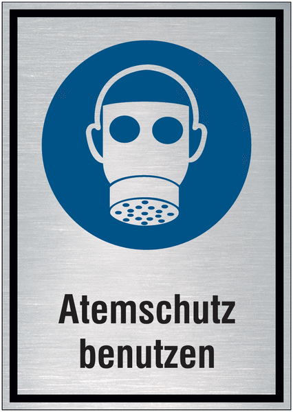 Hinweisschilder mit Gebotszeichen "Atemschutz benutzen" nach EN ISO 7010