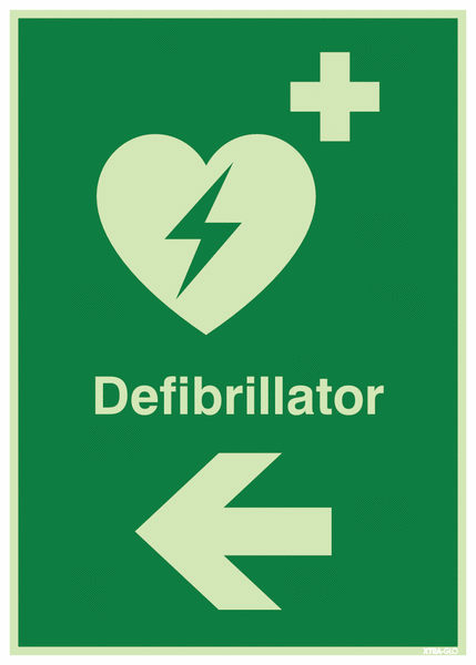 Erste-Hilfe-Kombischilder mit Richtungshinweis "Defibrillator"