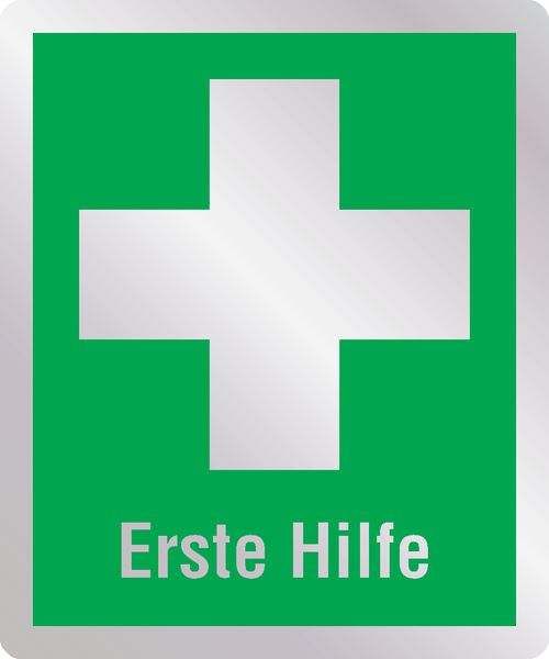 Erste Hilfe - Erste-Hilfe-Schilder in Metall-Optik, EN ISO 7010