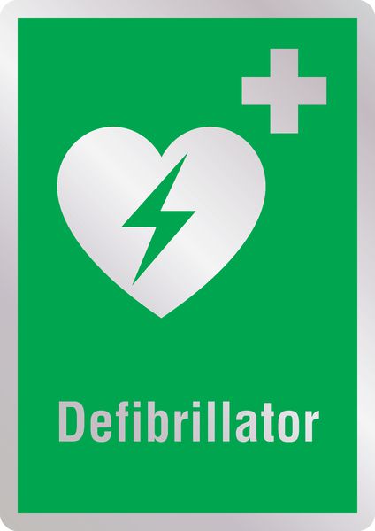 Defibrillator - Erste-Hilfe-Schilder in Metall-Optik, EN ISO 7010