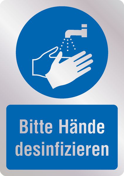 Bitte Hände desinfizieren - Hygiene-Schilder, Metall-Optik