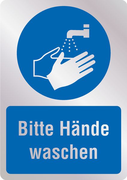 Bitte Hände waschen - Hygiene-Schilder, Metall-Optik