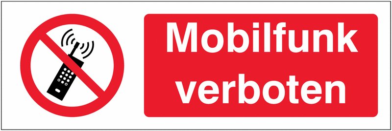 Kombi-Verbotszeichen-Schilder "Eingeschaltete Mobiltelefone verboten" nach EN ISO 7010