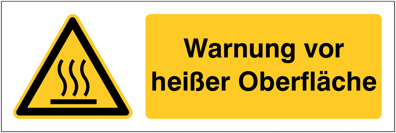 Kombi-Warnzeichen-Schilder "Warnung vor heißer Oberfläche", EN ISO 7010