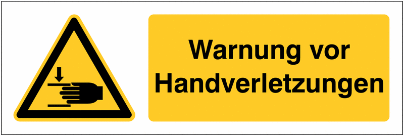 Kombi-Warnzeichen-Schilder "Warnung vor Handverletzungen", EN ISO 7010