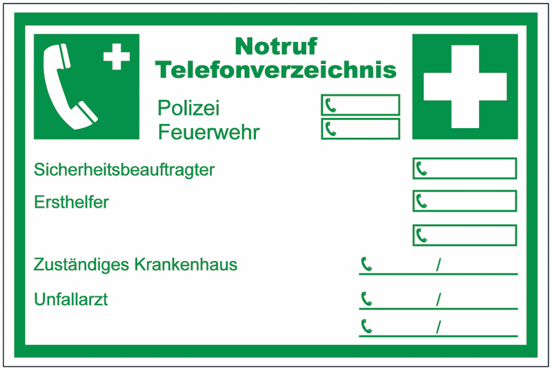 Erste-Hilfe-Aushänge "Notruf Telefonverzeichnis"