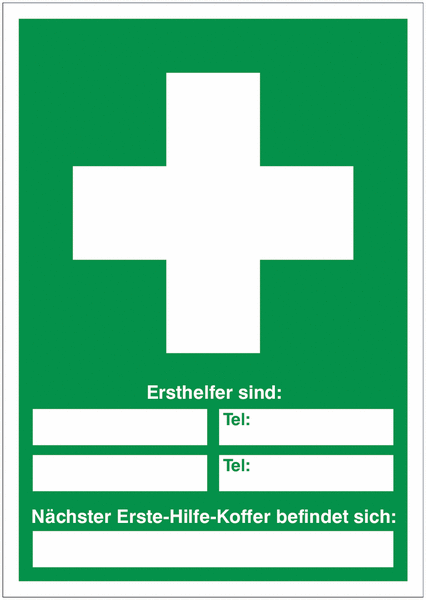 Ersthelfer sind / Erste-Hilfe-Koffer - Notfall Hinweisschilder mit Symbolen nach EN ISO 7010