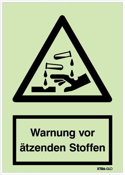 Warnung vor ätzenden Stoffen - XTRA-GLO Sicherheits-Kombischilder, langnachleuchtend, EN ISO 7010