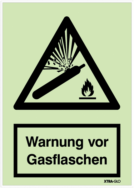 Warnung vor Gasflaschen - XTRA-GLO Sicherheits-Kombischilder, langnachleuchtend, EN ISO 7010