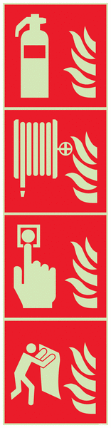 Feuerlöscher + Löschschlauch + Brandmelder+ Löschdecke - Kombi-Brandschutzschilder, EN ISO 7010