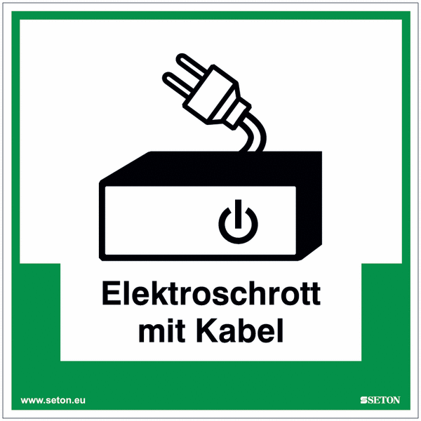 Elektroschrott mit Kabel-Umwelt-Schilder