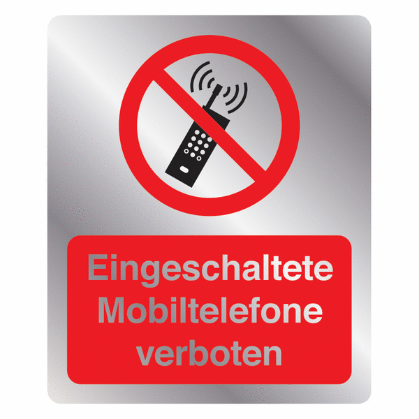 Kombi-Verbotszeichen-Schilder "Eingeschaltete Mobiltelefone verboten" nach EN ISO 7010