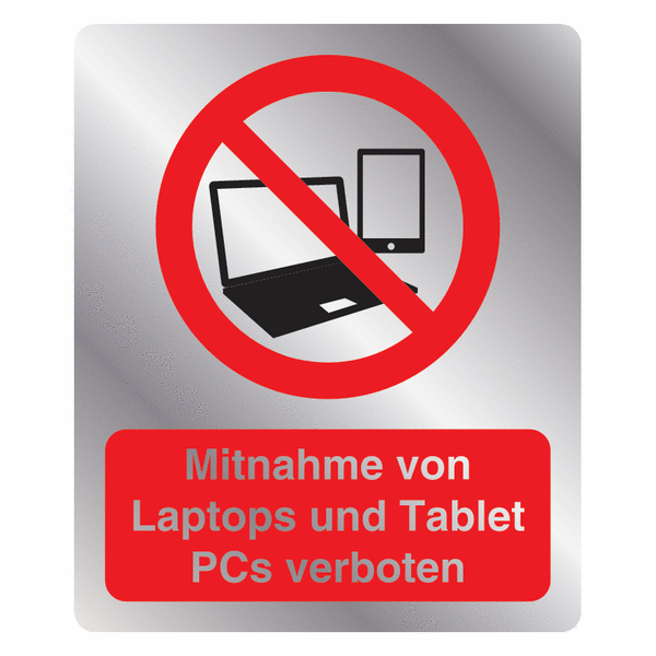 Kombi-Verbotszeichen-Schilder "Mitnahme von Laptops und Tablet PCs verboten", praxiserprobt