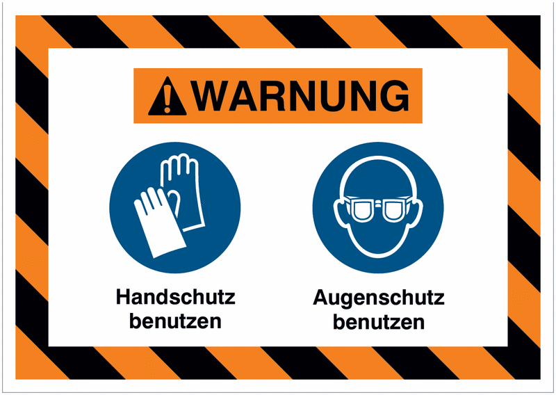 Mehrsymbolschilder mit schraffiertem Rahmen "Handschutz benutzen / Augenschutz benutzen", EN ISO 7010