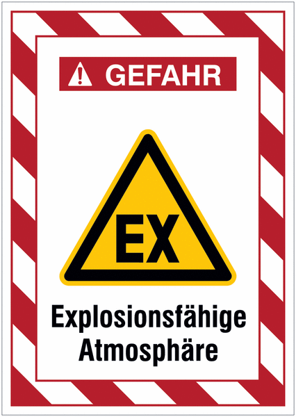 Kombi-Gefahrenschilder mit Signalrahmen "Warnung vor explosionsfähiger Atmosphäre"