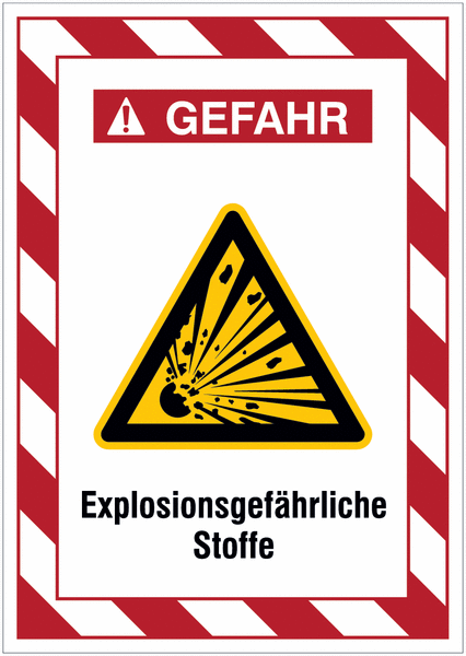 Kombi-Gefahrenschilder mit Signalrahmen "Warnung vor explosionsgefährlichen Stoffen" nach EN ISO 7010