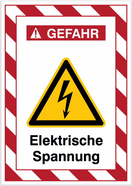 Kombi-Gefahrenschilder mit Signalrahmen "Warnung vor elektrischer Spannung" nach EN ISO 7010