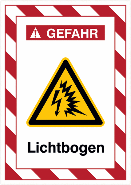 Kombi-Gefahrenschilder mit Signalrahmen "Warnung vor Lichtbogen" nach EN ISO 7010