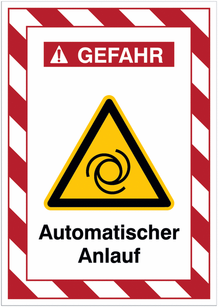 Kombi-Gefahrenschilder mit Signalrahmen "Warnung vor automatischem Anlauf" nach EN ISO 7010