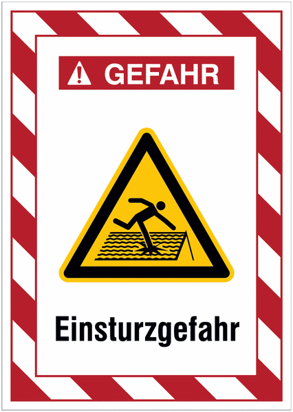 Kombi-Gefahrenschilder mit Signalrahmen "Warnung vor Einsturzgefahr" nach EN ISO 7010