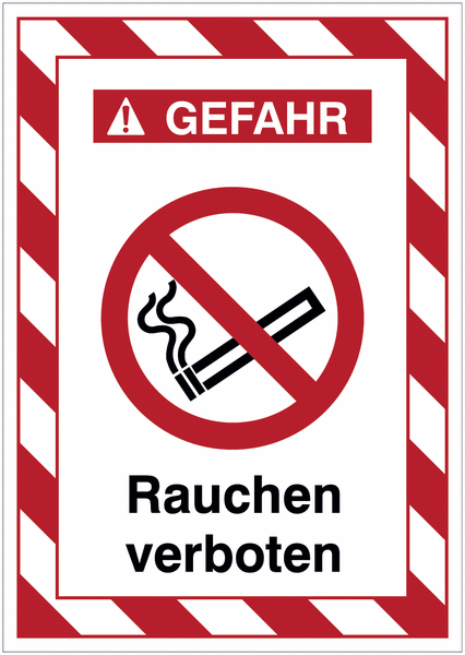 Kombi-Gefahrenschilder mit Signalrahmen "Rauchen verboten" nach EN ISO 7010