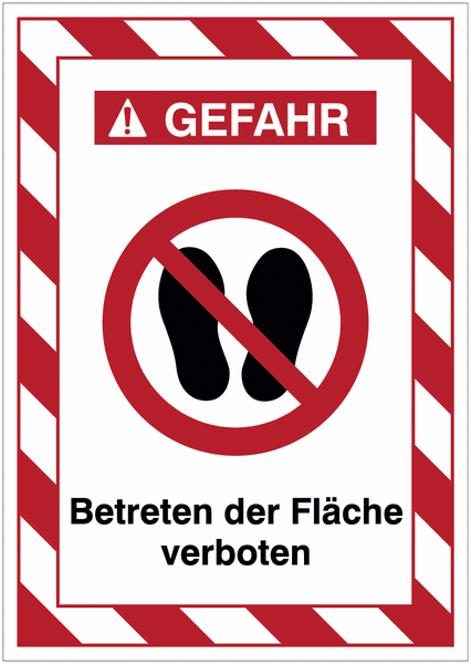 Kombi-Gefahrenschilder mit Signalrahmen "Betreten der Fläche verboten" nach EN ISO 7010