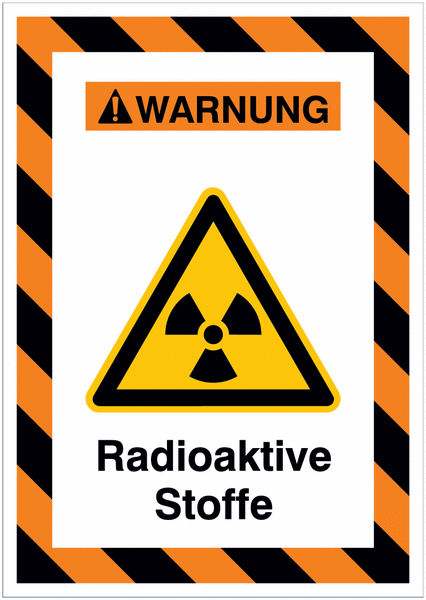 Kombi-Gefahrenschilder mit Signalrahmen "Warnung vor radioaktiven Stoffen oder ionisierender Strahlung" nach EN ISO 7010
