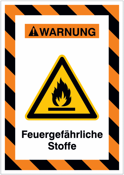 Kombi-Gefahrenschilder mit Signalrahmen "Warnung vor feuergefährlichen Stoffen" nach EN ISO 7010