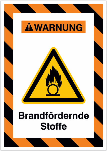 Kombi-Gefahrenschilder mit Signalrahmen "Warnung vor brandfördernden Stoffen" nach EN ISO 7010