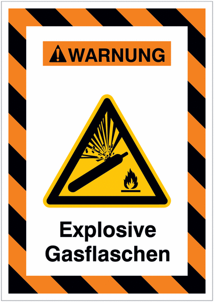 Kombi-Gefahrenschilder mit Signalrahmen "Warnung vor Gasflaschen" nach EN ISO 7010