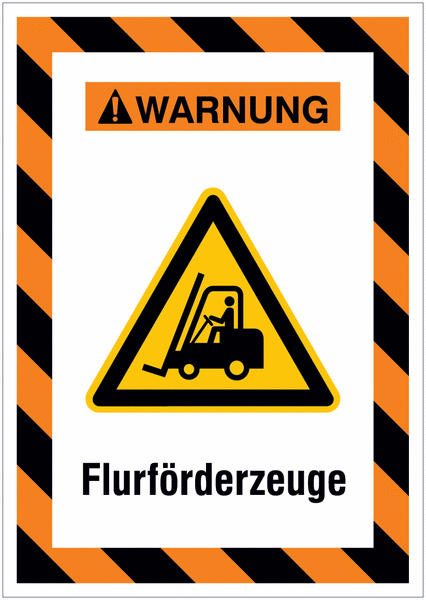 Kombi-Gefahrenschilder mit Signalrahmen "Warnung vor Flurförderzeugen" nach EN ISO 7010