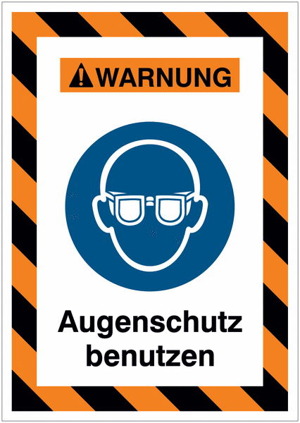 Kombi-Gefahrenschilder mit Signalrahmen "Augenschutz benutzen" nach EN ISO 7010