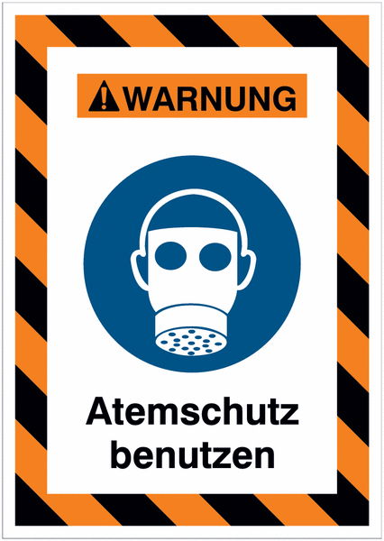 Kombi-Gefahrenschilder mit Signalrahmen "Atemschutz benutzen" nach EN ISO 7010