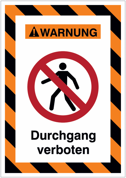 Kombi-Gefahrenschilder mit Signalrahmen "Für Fußgänger verboten" nach EN ISO 7010