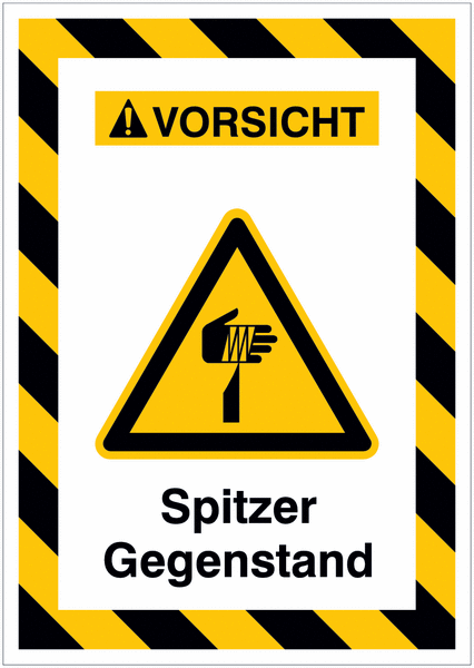 Kombi-Gefahrenschilder mit Signalrahmen "Warnung vor spitzem Gegenstand" nach EN ISO 7010
