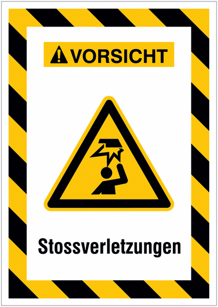 Kombi-Gefahrenschilder mit Signalrahmen "Warnung vor Stossverletzungen" nach EN ISO 7010