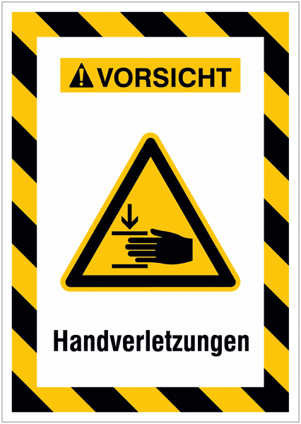 Kombi-Gefahrenschilder mit Signalrahmen "Warnung vor Handverletzungen" nach EN ISO 7010