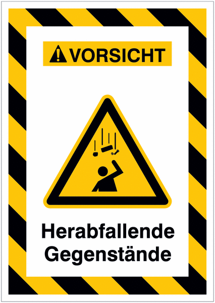 Kombi-Gefahrenschilder mit Signalrahmen "Warnung vor herabfallenden Gegenständen" nach EN ISO 7010