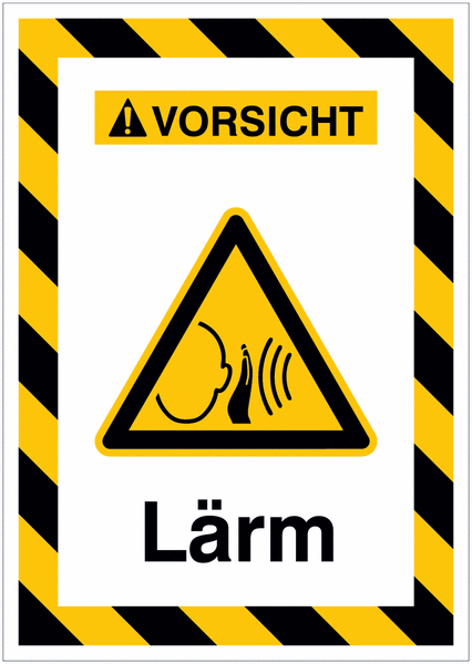 Kombi-Gefahrenschilder mit Signalrahmen "Warnung vor unvermittelt auftretendem lauten Geräusch" nach EN ISO 7010