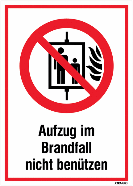 Symbol Aufzug - Feuerwehrschilder für Aufzüge, langnachleuchtend, praxiserprobt